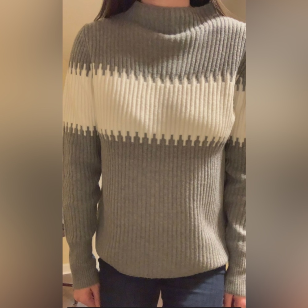 NEW Wool Blend Sweater/High Neck Jumper, grey/white